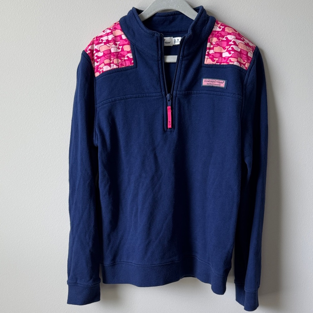 Girls Vineyard Vines Navy Quarter-Zip Pullover with Pink Whale Pattern